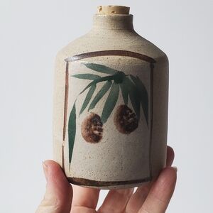 Batya Studio Pottery Israel Hand Painted Olive Oil Jug Stoneware Cruet with Cork